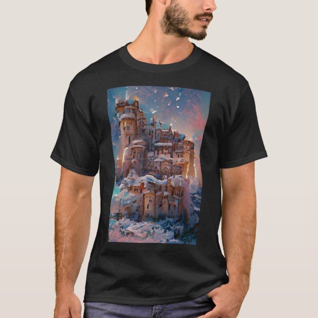 Classical Castle, Winter Mediaeval Castle, Christm T-Shirt (Front)
