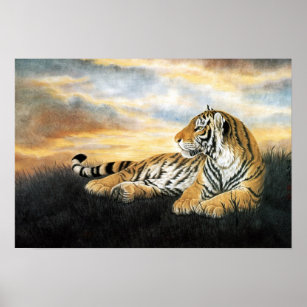 Classical Chinese style art, Reclining tiger Poster