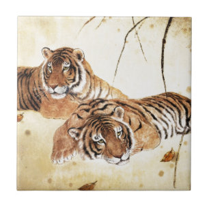 Classical Chinese style art, Reclining tigers Tile