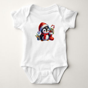 Classical Christmas Penguin Baby Bodysuit