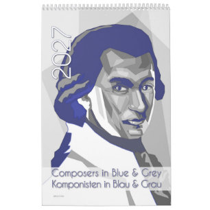 Classical Composers Portraits in Blue & Grey, 2026 Calendar