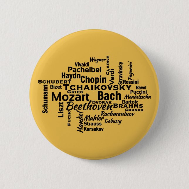 Classical Composers Word Cloud 6 Cm Round Badge (Front)