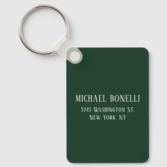 Classical Dark Green Elegant Serif Font Minimalist Key Ring (Front)