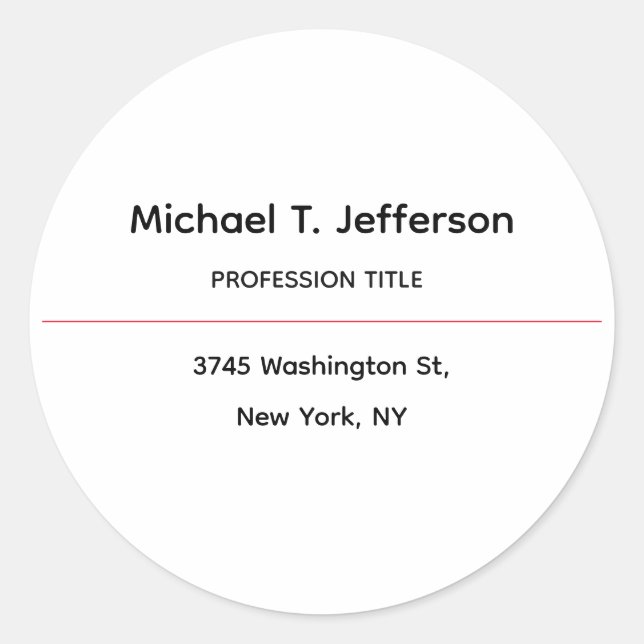 Classical Elegant Plain Simple White Classic Round Sticker (Front)