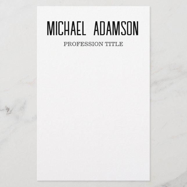 Classical Elegant Plain Simple White Minimalist Stationery (Front)