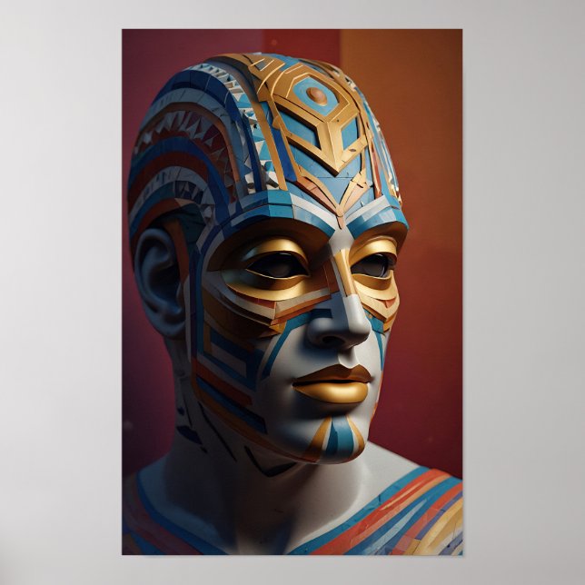 Classical Figure with Abstract Mask and Contrast Poster (Front)