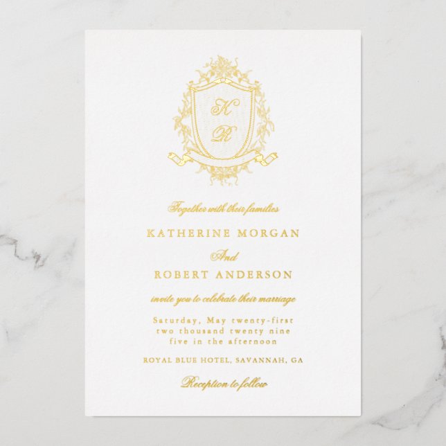 Classical Floral Crest Elegant Wedding Invitation (Front)