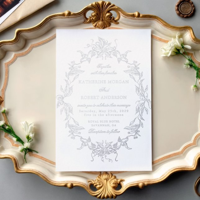 Classical Floral Crest Elegant Wedding Invitation (Creator Uploaded)