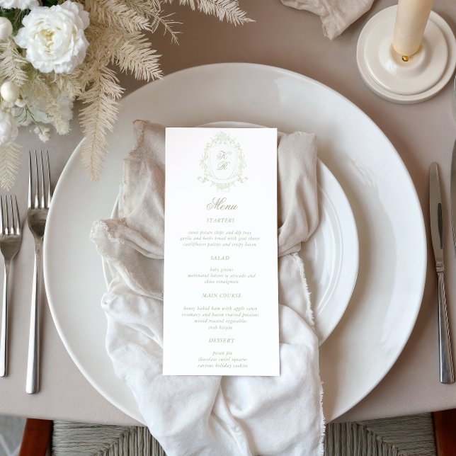 Classical Floral Crest Wedding Dinner Menu Invitation (Creator Uploaded)