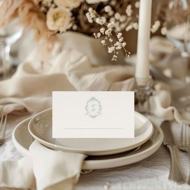 Classical Floral Crest Wedding Place Card (Creator Uploaded)
