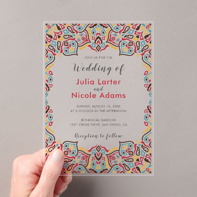 Classical Geometric Mandala Pattern Wedding Acrylic Invitations (Insitu (Handheld))