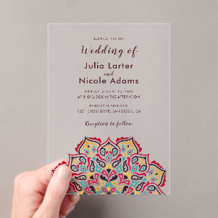 Classical Geometric Mandala Pattern Wedding Acrylic Invitations