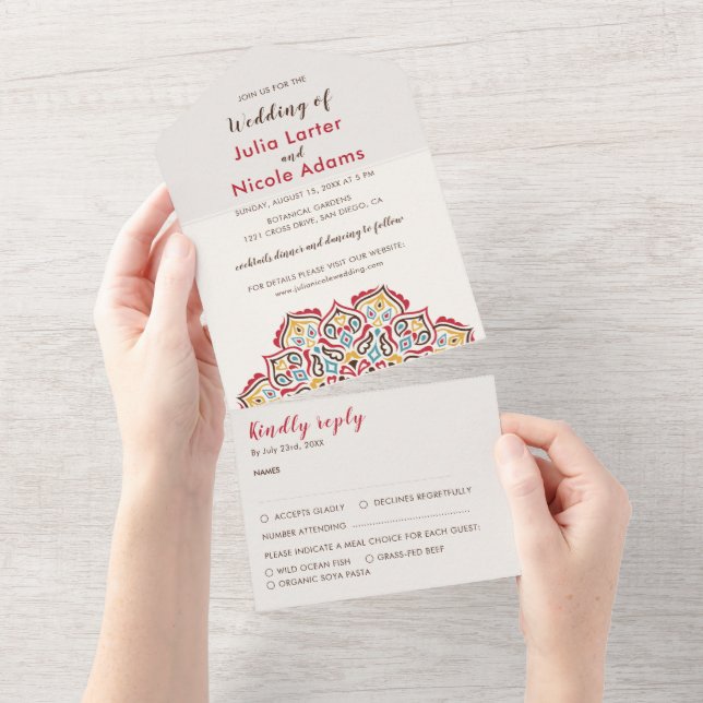 Classical Geometric Mandala Pattern Wedding All In One Invitation (Tearaway)