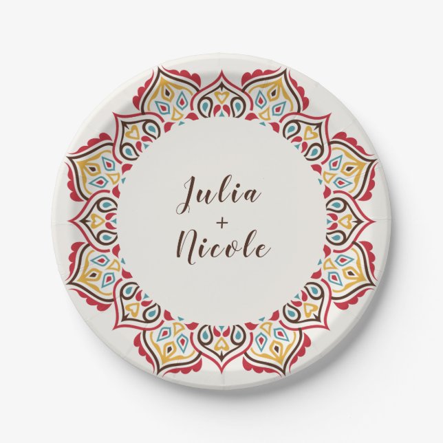 Classical Geometric Mandala Pattern Wedding Paper Plate (Front)