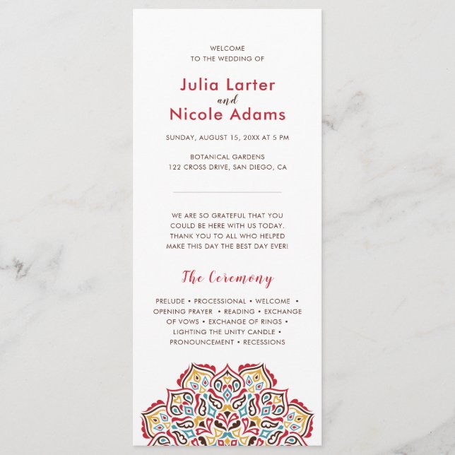 Classical Geometric Mandala Pattern Wedding Programme (Front)