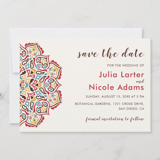 Classical Geometric Mandala Pattern Wedding Save The Date (Front)