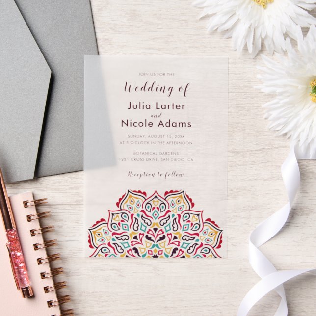 Classical Geometric Mandala Pattern Wedding Vellum Invitations (Wedding)