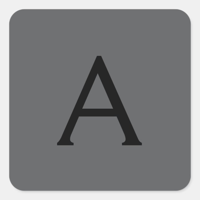 Classical Grey Simple Monogram Add Name Initial Square Sticker (Front)