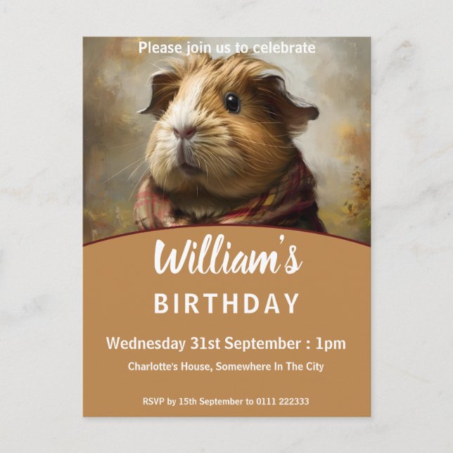 Classical Guinea Pig Portrait Birthday Party Invitation Postcard (Front)