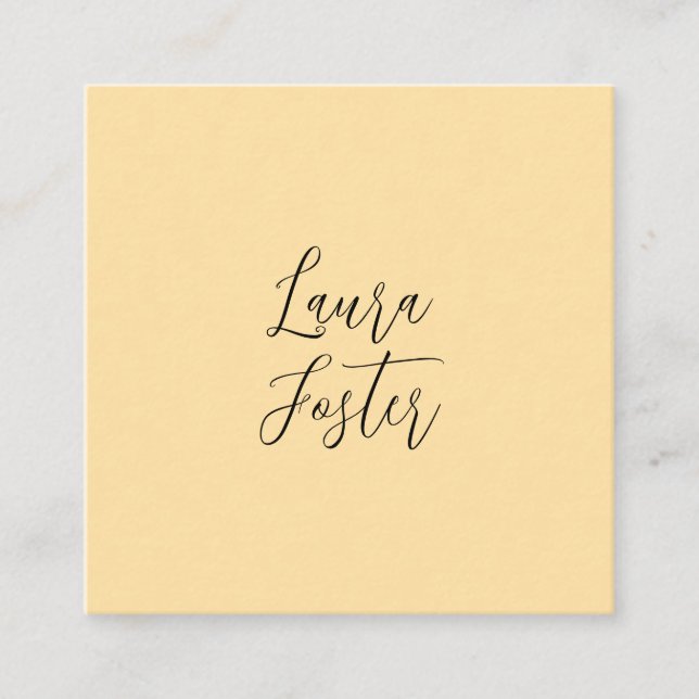 Classical Handwriting Elegant Name Beige Colour Square Business Card (Front)