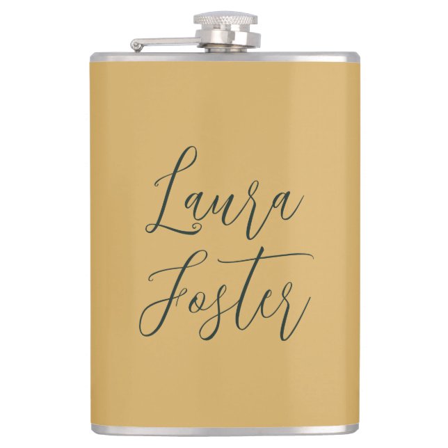 Classical Handwriting Elegant Name Gold Colour Hip Flask (Front)