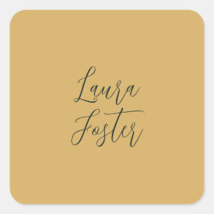 Classical Handwriting Elegant Name Gold Colour Square Sticker