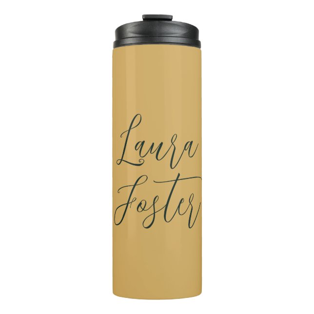 Classical Handwriting Elegant Name Gold Colour Thermal Tumbler (Front)