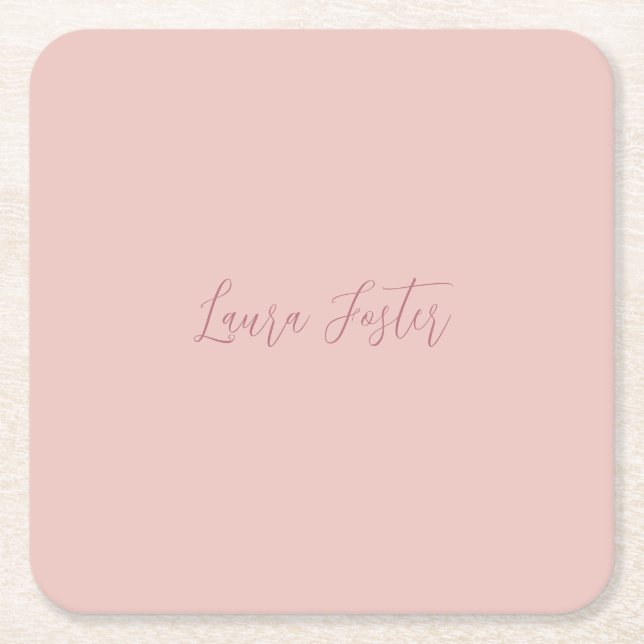 Classical Handwriting Elegant Name Rose Gold Square Paper Coaster (Front)