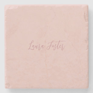 Classical Handwriting Elegant Name Rose Gold Stone Coaster