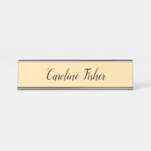 Classical Handwriting Plain Simple Beige Desk Name Plate
