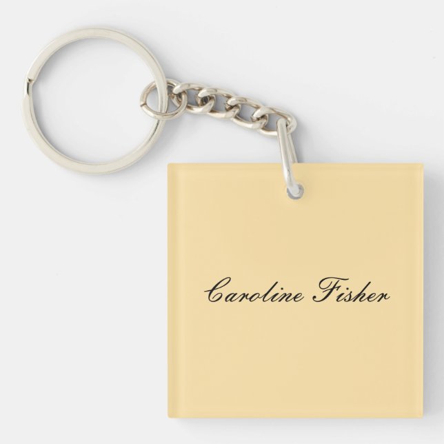 Classical Handwriting Plain Simple Beige Key Ring (Front)