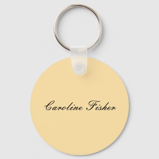 Classical Handwriting Plain Simple Beige Key Ring (Front)