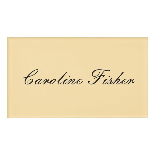 Classical Handwriting Plain Simple Beige Name Tag (Front)