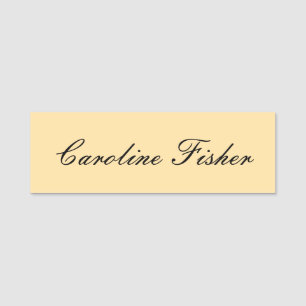Classical Handwriting Plain Simple Beige Name Tag