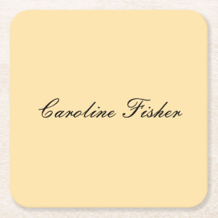 Classical Handwriting Plain Simple Beige Square Paper Coaster