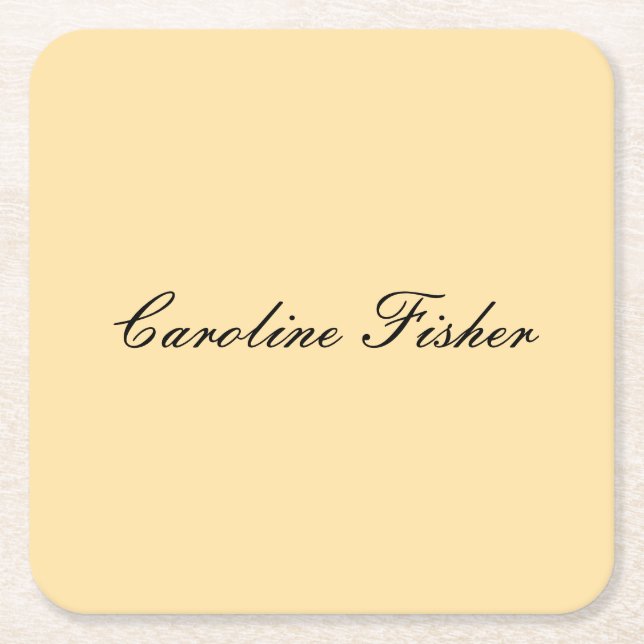 Classical Handwriting Plain Simple Beige Square Paper Coaster (Front)
