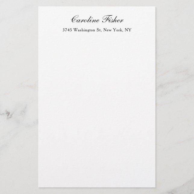 Classical Handwriting Plain Simple White Stationery (Front)