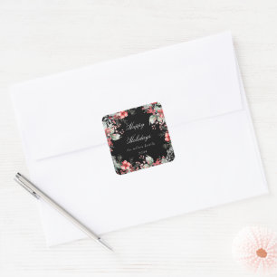 Classical Holiday Berries Monogram Square Sticker