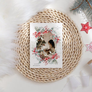 Classical Holiday Berries One Photo Holiday Card