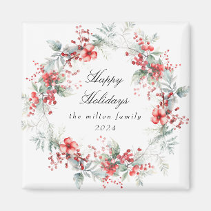 Classical Holiday Berries Photo Monogram Magnet