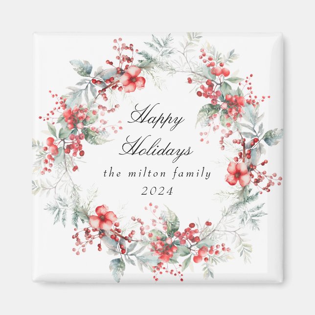 Classical Holiday Berries Photo Monogram Magnet (Front)