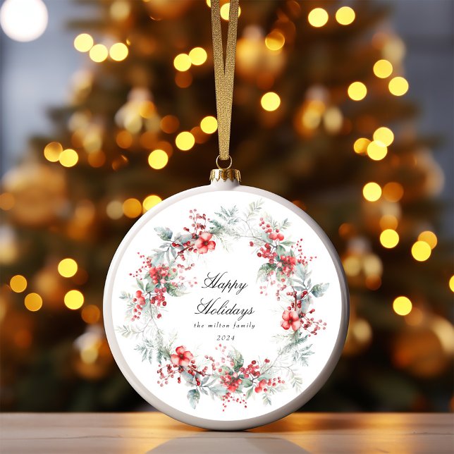 Classical Holiday Berries Photo Monogram Ornament (Creator Uploaded)