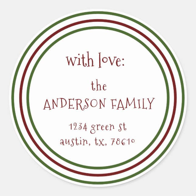 classical holiday colours decorative script classic round sticker (Front)