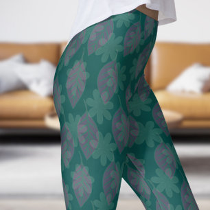 Classical Jungle Green Leaf and Petal Pattern Leggings