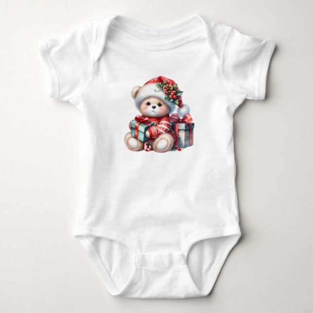 Classical Little Santa Bear Baby Bodysuit (Front)