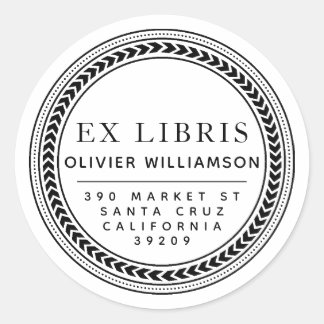 Classical Masculine Frame Ex Libris Bookplate Classic Round Sticker
