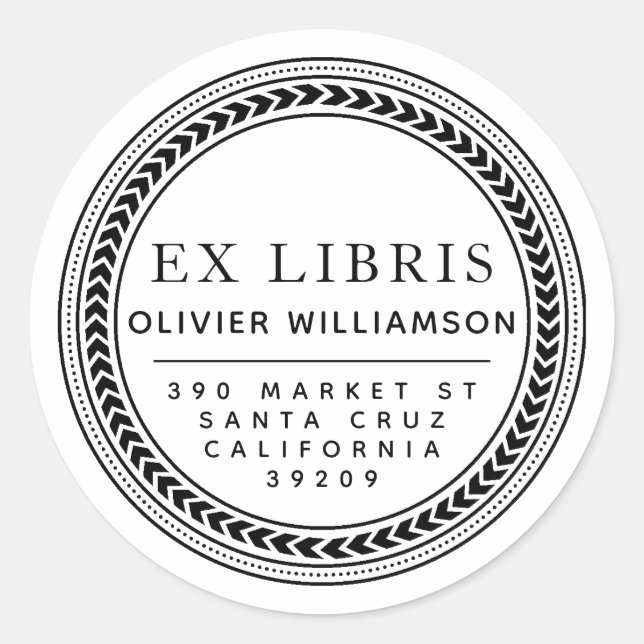 Classical Masculine Frame Ex Libris Bookplate Classic Round Sticker (Front)