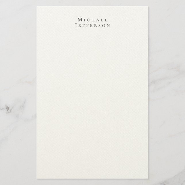 Classical Minimalist Elegant Name Black White Stationery (Front)
