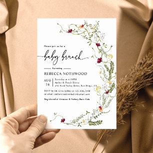 Classical Modern Botanical Wildflower Baby Brunch Invitation