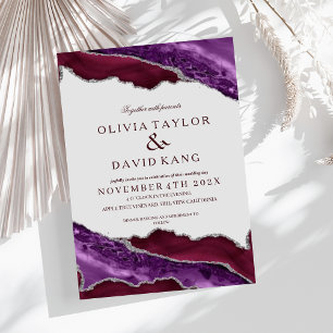 Classical Modern Burgundy & Purple Silver Wedding Invitation